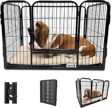 MaxxPet вольєр для цуценят із підлогою, складаний манеж для собак, регульований, 4 панелі, 93x61x63 см, чорний