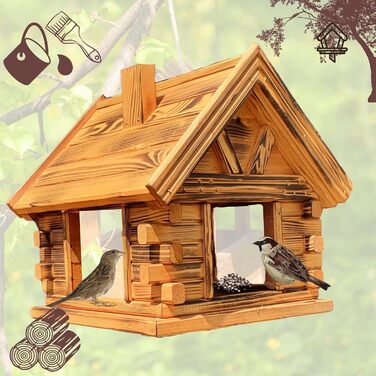 Дерев'яний будиночок для птахів з сосни, вигорілий, годівниця Vogelhaus