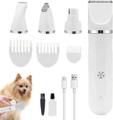 Набір для грумінгу собак 4-в-1 | Ножиці для догляду за шерстю собак, котів, цуценят. Білий інструмент для грумінгу вдома
