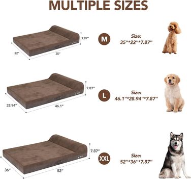 Ортопедичне ліжко для собак великих порід, 8,9 см гелевий пінополіуретан, міцний фланелевий матеріал, знімна наволочка, водонепроникний вкладиш, антиковзаюче покриття (117 x 74 x 20 см, коричневе ліжко)