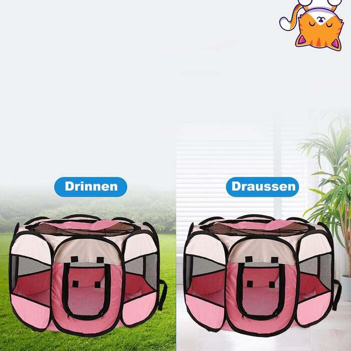 Переносний загін для тварин: загін для собак, вольєр для кошенят, кроликів. Водонепроникний вольєр з оксфордської тканини для дому та вулиці. Колір: коричневий