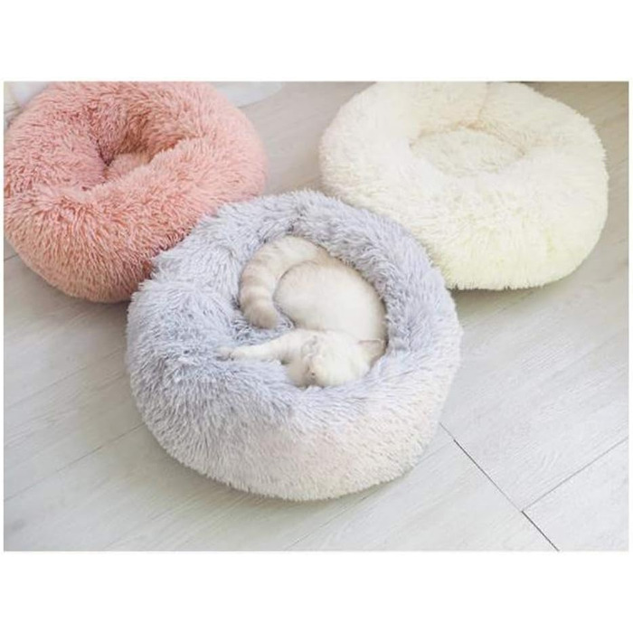 Кругле ліжко для собак та котів у вигляді пончика, 70x70 см, сіре - м'яке, з подушкою, миється