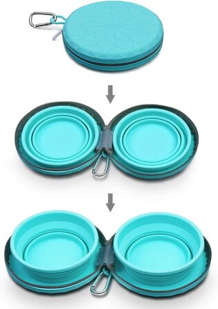 Складні миски для собак KALLAK з силікону (2 шт.) з кейсом для подорожей - для води та корму, нековзні, розкладні, для маленьких та великих собак