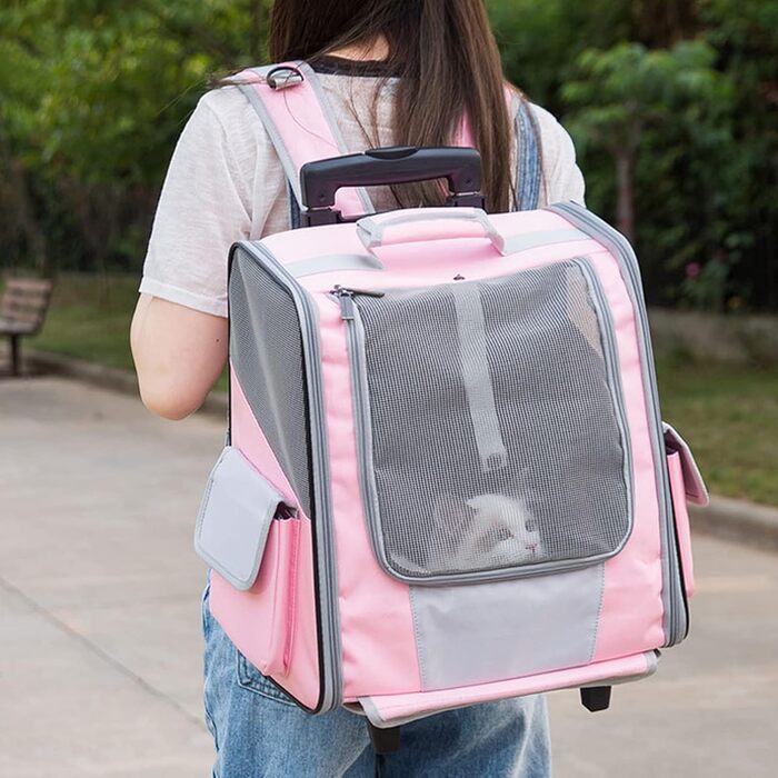 Транспортна сумка на колесах для собак та котів, сумка-переноска з віконцем, рожева, 35x29x37 см