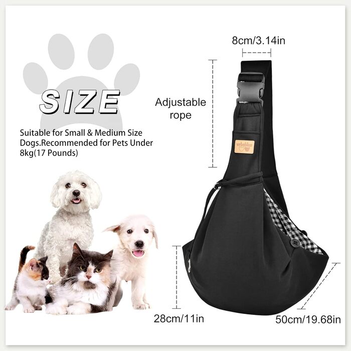 Сумка-переноска для собак Vrbabies, для маленьких собак та інших домашніх тварин до 5 кг, регульована, чорна