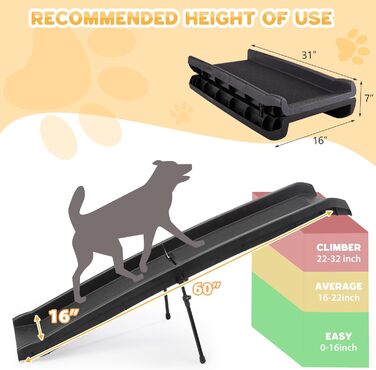 Рампа для собак COZIWOW, 157.7 см, портативна, для великих собак, SUV, авто, котів, антиковзаюча поверхня, сходи для ліжка, дивану