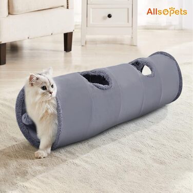 Туннель для котів ALLSOPETS - іграшка-тунель для кошенят, кроликів та інших дрібних тварин. Сірий колір.