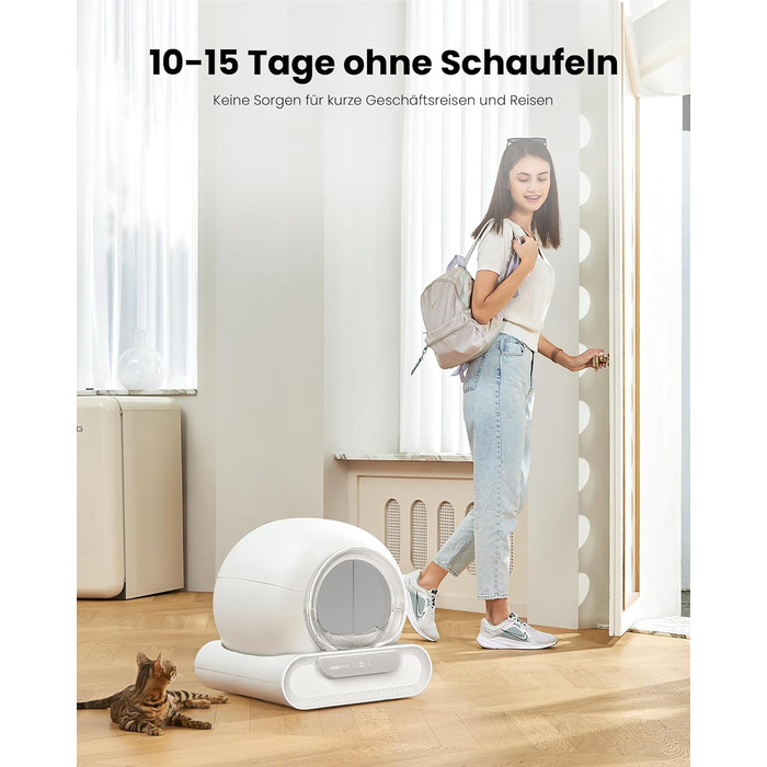 Автоматичний лоток для котів LELO PAWS, 65л, самоочищення, з контролем запаху, керування через APP, електричний, XXL, для кількох котів, білий