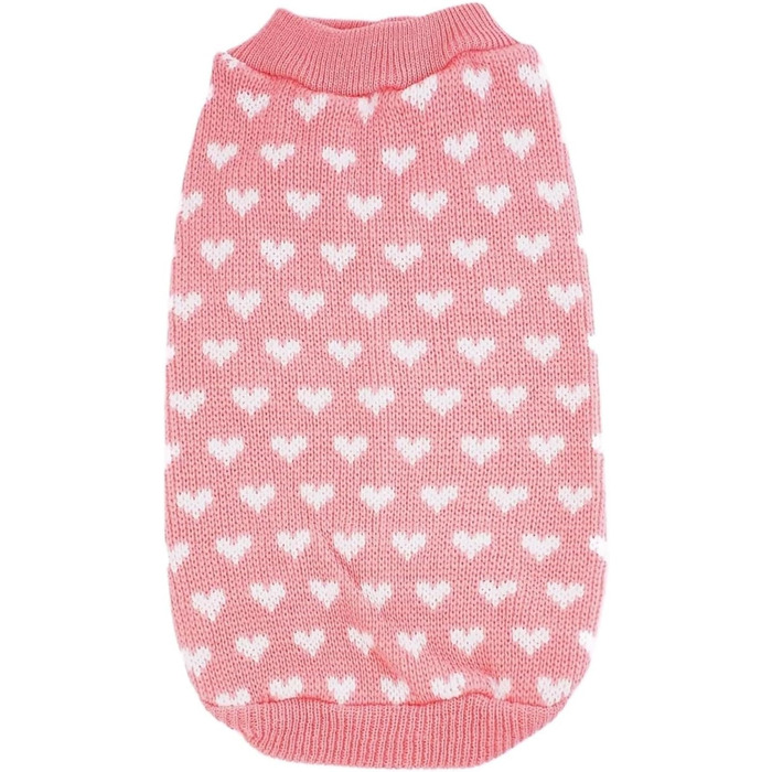 Теплий зимовий светр для домашніх тварин з сердечками для собак та котів середніх та маленьких порід – милий та затишний одяг для холодної погоди, рожевий, розмір S