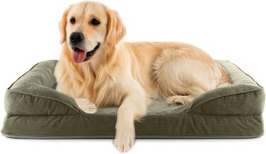 Ортопедичне ліжко для собак Lumaland з корду | Ергономічне собаче ліжко-софа 110x75 см - для великих собак | Нековзне дно | Зручна вага та знімне прання | Собаче ліжко-кошик з Memory Foam Cord - Оливковий 110 x 75 см - L