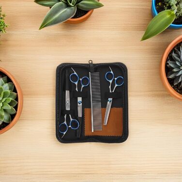 Набір професійних ножиць та гребінців для грумінгу собак та котів. Ергономічні ножиці та гребінці для точного стриження. Підходить для цуценят та дорослих тварин.