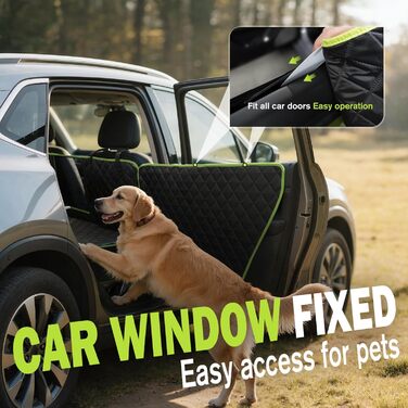 Плед для собак у машину Pecute з жорсткою основою, 136x60 см, захист сидіння, водовідштовхуючий, анти-царапин, для собак до 150 кг, чорний з зеленим кантом