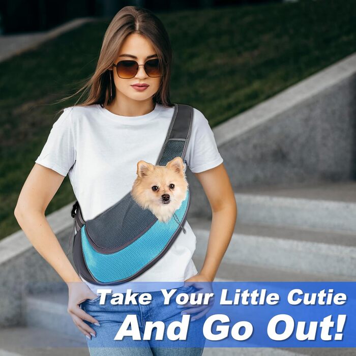 Тканинна переноска для собак, сумка для маленьких собак, переноска для тварин, дихаюча, регульована, переноска для собак і котів до 6 кг, ідеальна для відпочинку на природі (небесно-блакитна)