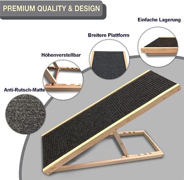 Східці для собак Hunderampe 100 см, складані для авто, котів та собак великих та малих порід, до 100 кг, розмір 100x40x30/40/50/60 см