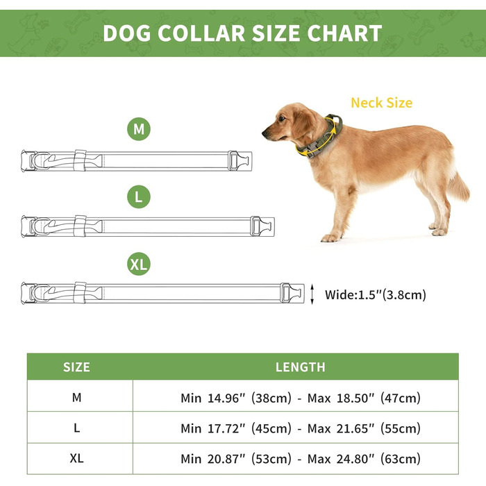 Тактичний нашийник для собак Huntvp, регульований, з ручкою контролю, нейлон, з підкладкою, металева застібка, для середніх собак, полювання, тренування, активний відпочинок, (Зелений, L)