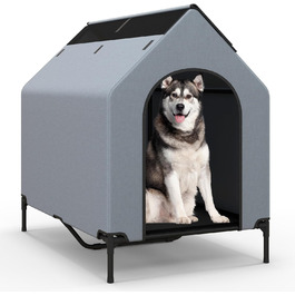 Будка для собак COSTWAY 2 в 1 з лежаком, Outdoor, сіра, 75 x 110 x 106 см