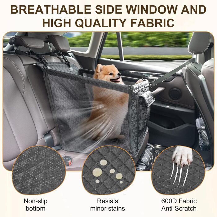 Автомобільний сидіння для собак середніх порід до 22 кг, складаний, водовідштовхувальний, з ременем безпеки та антиковзною основою