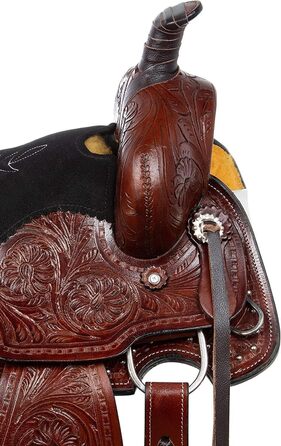 Вестерн-сідло Barrel Racer з тисненням для шоу, прогулянок і трейл-райдингу, шкіра, розмір для коня і поні, сидіння 25,4-45,7 см