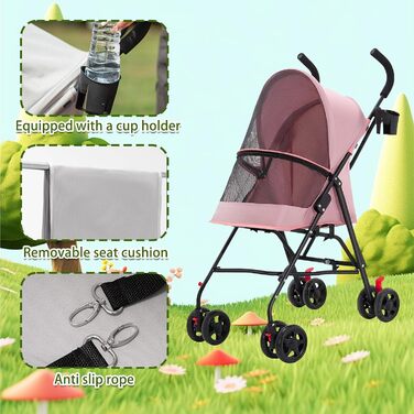 Візок для собак Homewell 2в1, прогулянковий візок-переноска з підсклянниками, з гальмом та водонепроникним тентом, рожевий