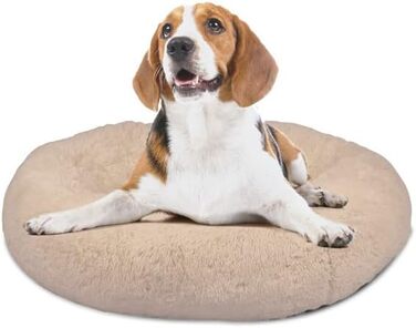 Ліжко для собак і котів Mediashop Peaceful Pooch S, 58 см, бежевий, плюшевий, знімний чохол, водо- та брудовідштовхувальне, ортопедичне, з антиковзкими ніжками