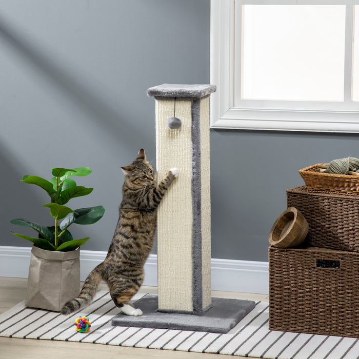 Кігтеточка PawHut Scratching Stem висотою 81 см з сизалю з ігровим м'ячем, ідеально підходить для котів до 5 кг, для використання в приміщенні, в сірому та кремовому кольорах| Аосом