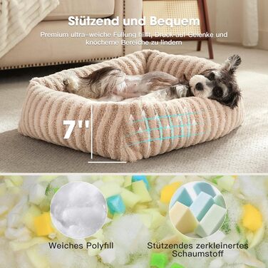 Лежанка для собак середнього розміру, 64 x 54 x 18 см, знімний чохол, тепла, м'яка, антиковзаюча, бежева