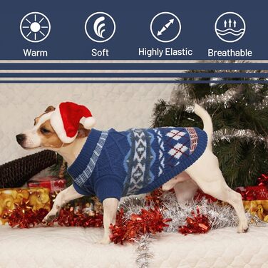 Теплий зимовий светр для собак маленьких порід з отвором для шлейки, блакитний (S)