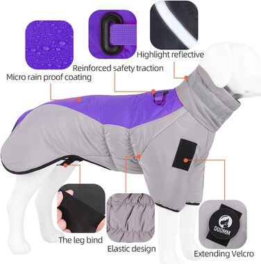 Водонепроникний теплий зимовий одяг для собак - куртка-манта для собак середніх та великих порід, фіолетовий, 5XL