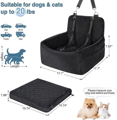 Автокрісло для собак, переноска для тварин 45x40x34 см, чорна, з кишенями та ременем безпеки