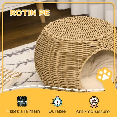 Будиночок-лежак для кота PawHut із поліратану, з м'якою подушкою, 40x30 см, світло-коричневий