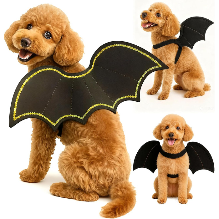 Костюм на Хелловін для собак: крила кажана, карнавальний костюм для тварин, для цуценят, маленьких, середніх та великих собак, веселе косплей (S-M)