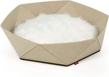 Ліжко для котів CanadianCat Zoey з фетру, 65x65x16 см, бежеве – затишне лежанка-гніздо, дизайнерське фетрове ліжко-корзина для котів