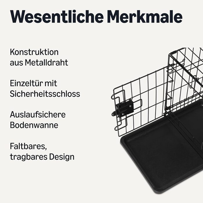 Міцна складана переноска для собак Amazon Basics з металу, з піддоном, чорна, 46 x 32 x 38 см