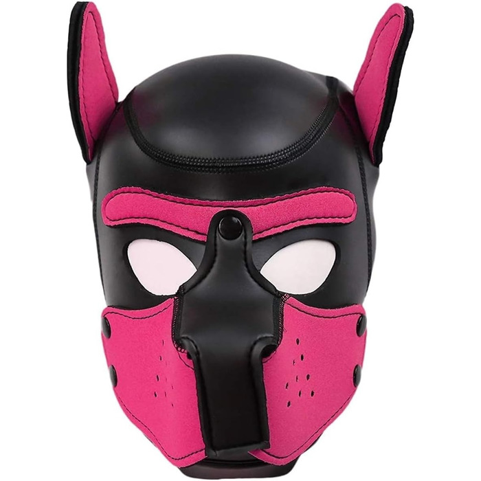 Маска для собак, м'яка латексна маска для домашніх тварин з вухами, маска цуценя, маски для собак, знімний рот, підходить для Хелловіну, святкування, рожевий колір