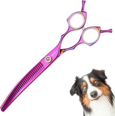 Професійна вигнута ножиця для грумінгу домашніх тварин 7.5 дюймів (25 градусів) з 35 зубцями, фіолетового кольору, преміум-якість