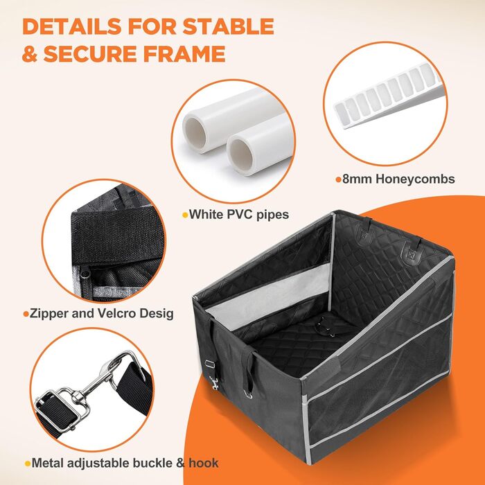 Автокрісло для собак Gimars – стабільне, водонепроникне, для великих та середніх порід, з безпечними ременями та сітчастими віконцями