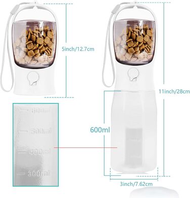 Водяна пляшка для собак на ходу, 600мл + 100мл корму, 5 шт. | Переносна пляшка для собак, поїлка для собак у подорожах