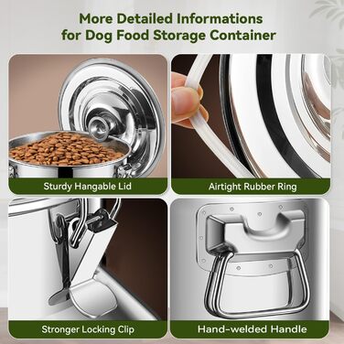 Контейнер для корму для собак та котів з нержавіючої сталі, 5,9 кг, з герметичним кришкою та лопаткою