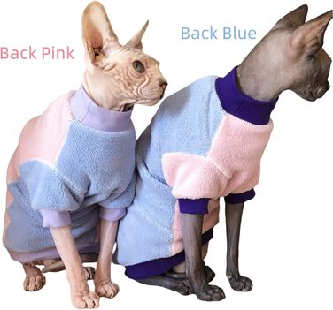 Теплий флісовий светр для котів Sphynx, зимовий одяг для безшерстих котів і маленьких собак, розмір S, рожево-блакитний