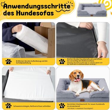 Ортопедичне ліжко для собак маленьких порід 75x60x19,8 см, з високощільним губчастим наповнювачем, для здорових суглобів, знімний водонепроникний чохол, зручне та неслизьке, світло-сірий колір