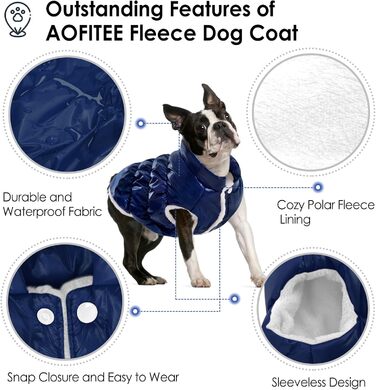 Зимовий одяг для собак AOFITEE: тепла водонепроникна жилетка з флісу для малих та середніх собак (Large, Marineblau)