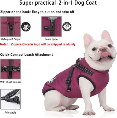 Водонепроникний теплий жилет для собак Французького бульдога, жилет для собак з кріпленням для шлейки, різні розміри, фіолетовий, розмір 10 (обхват грудей 31-36 см)