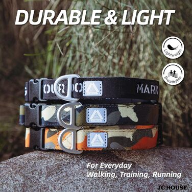 Нашийник для собак JC HOUSE, обгорнутий м'якою підкладкою, регульований нашийник для великих собак з логотипом 3M, що відбиває світло, камуфляжний оранжевий, M (розмір шиї 36-51 см), камуфляжний оранжевий