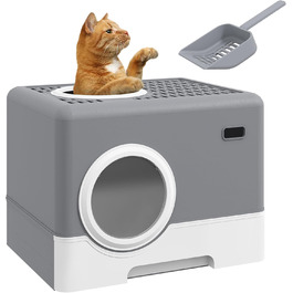Туалет для котів PawHut з кришкою і лопаткою, 2 виходи, пластик, сірий, для котів до 4 кг, 52x41x38,5 см