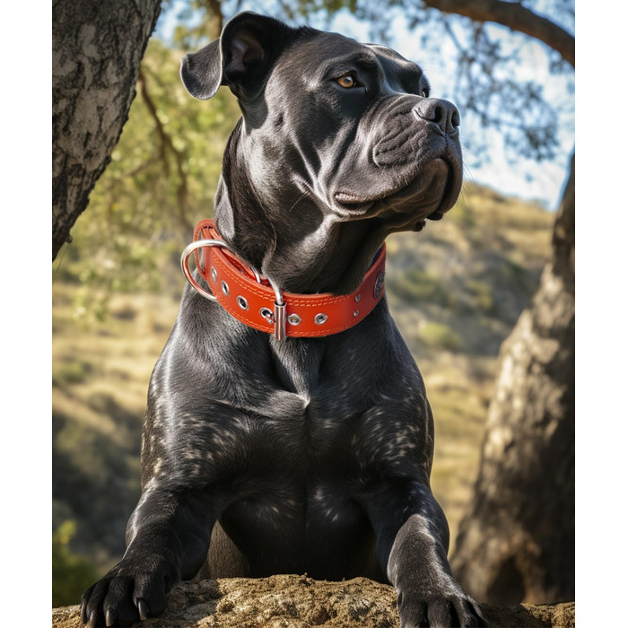 Нашийник для собак з натуральної шкіри, 5 см, помаранчевий, ручної роботи, L (53.5-63 см)