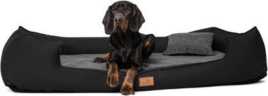 Tierlando® Ліжко ортопедичне для собак Linus Ortho Plus, 110x90 см, з віско-матрацом, штучна шкіра, чорний | Ліжко для собак