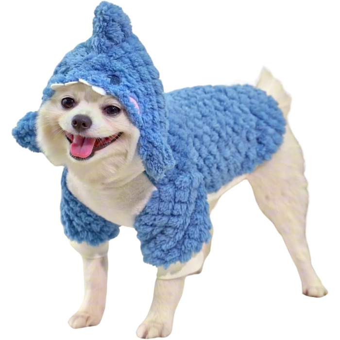 Зимовий теплий костюм-толстовка для собак та котів з кільцем D, Cospay, теплий фліс, розмір Small, Blauer Hai