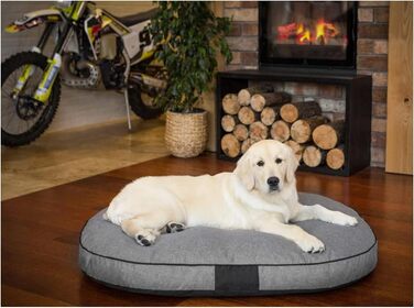 Матрац для собак овальної форми, Økoleinen - для маленьких, середніх та великих собак. Міцний, водонепроникний, з м'якою піною, для тварин, Outdoor & прання - 87x68x15cm (XXL - 130x100x15cm, Темно-сірий)
