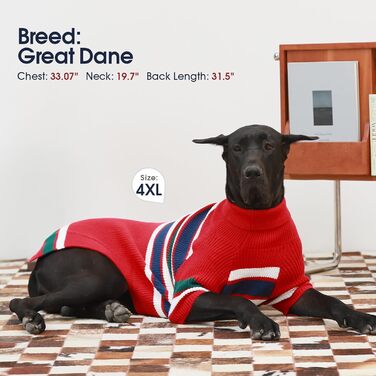 Пуловер для собак IECOii великого розміру XXXXL, для великих порід, в'язаний, теплий, для добермана, німецької доги, 4XL (червоний)