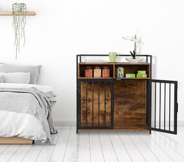 Клітка для собаки у стилі меблів Relaxdays, 85x80x54 см, дерев'яна шафа для собак з полицею, 2 двері, коричнево-чорна